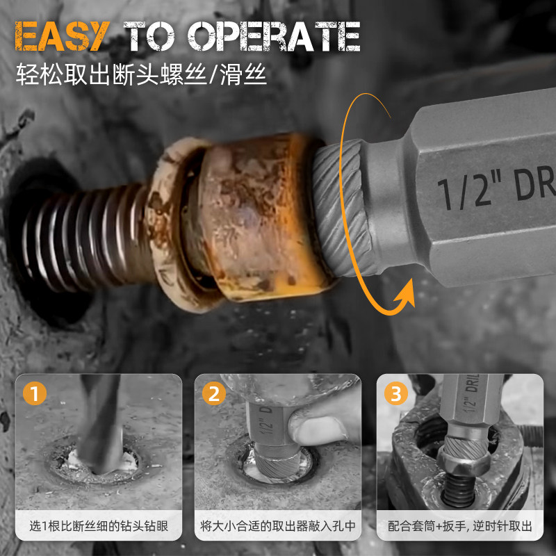 反牙套筒防盗生锈破损滑丝螺母断丝取出器螺栓丝专用拆除工具套装