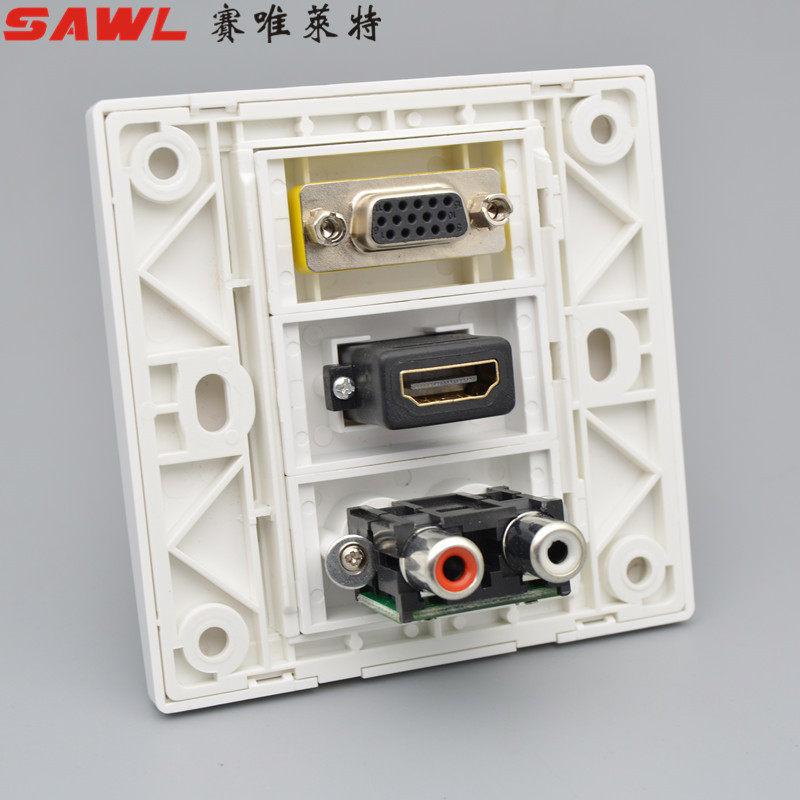86型墙壁多媒体面板直插高清HDMI+VGA投影仪+双莲花音频影音插座