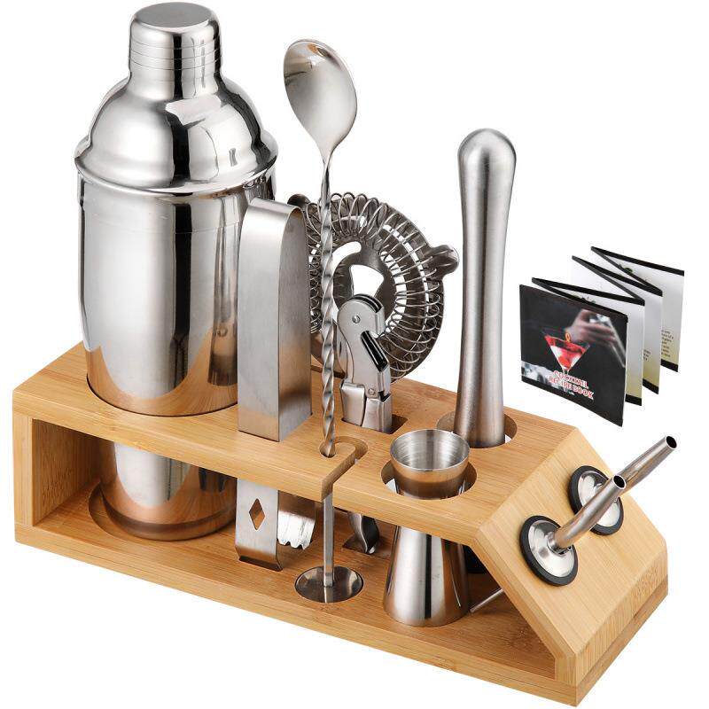 不锈钢调酒器套装鸡尾酒雪克壶摇酒杯调酒工具梯形底座竹架