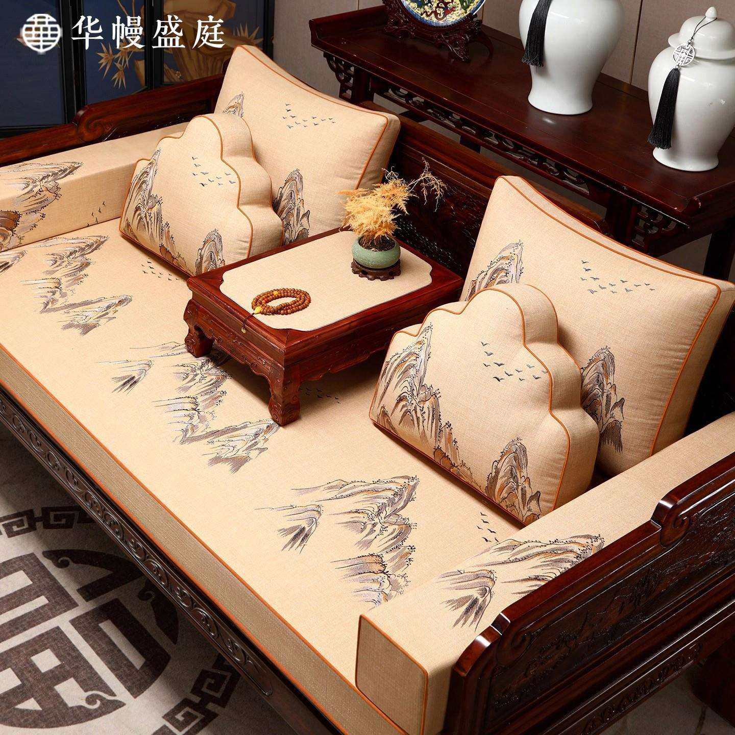 新中式垫布式乳胶沙发垫罗汉床专用纯色防滑海绵坐垫五件套