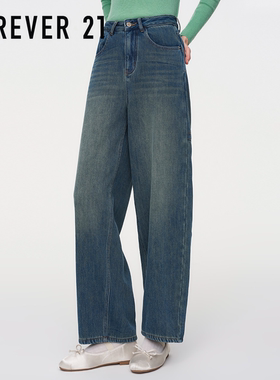 F21高腰休闲直筒阔腿牛仔裤女美式宽松慵懒松弛感秋冬2025长裤