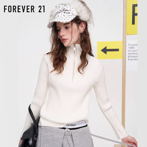 FOREVER 21/永远21纯白运动休闲针织衫女秋季2025套头毛衣打底衫