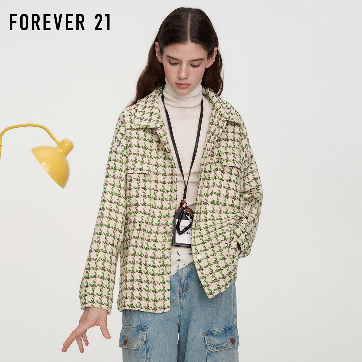 FOREVER21千鸟格宽松女式外套