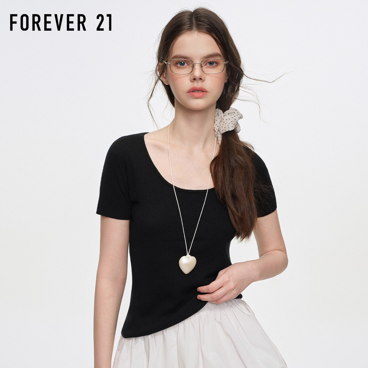 FOREVER21修身显瘦短袖毛针织衫