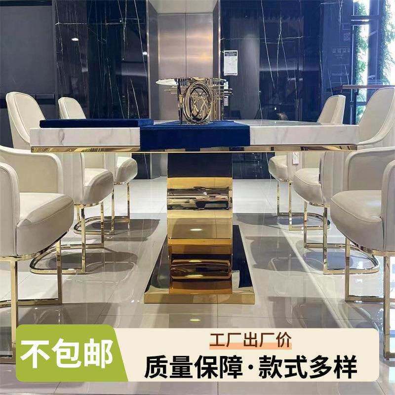 AN08豪华圆形硬币镀金餐桌套装10座大理石桌椅套装现代简约风餐桌