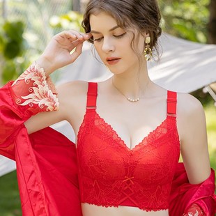 院线无海棉大红95E内衣女薄款上托侧推全罩杯高侧收大胸显小文胸