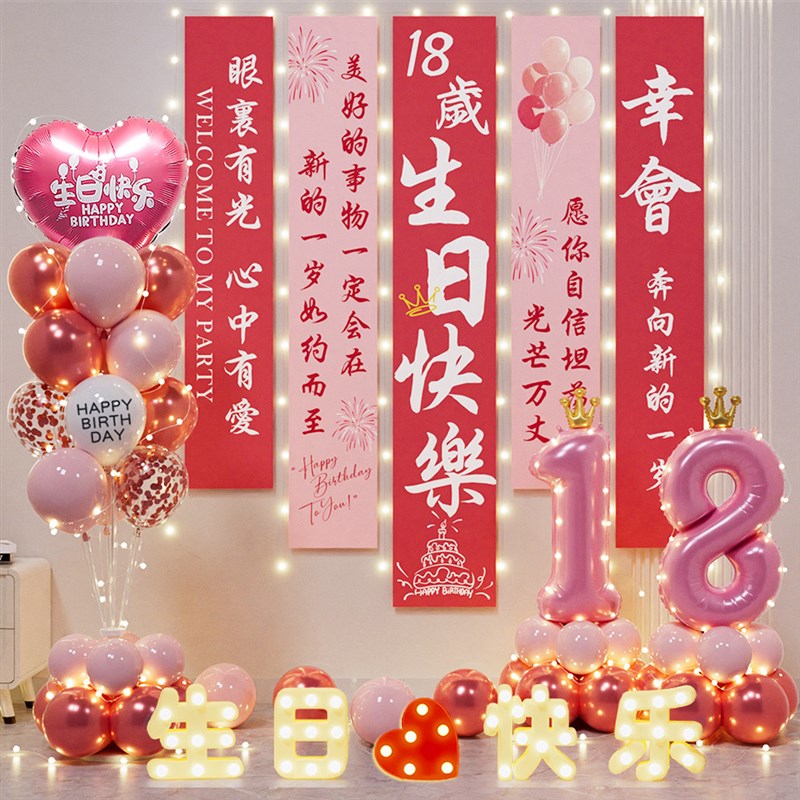 男孩女孩成人礼18岁生日快乐x仪式感气球条幅挂布氛围装饰场景布