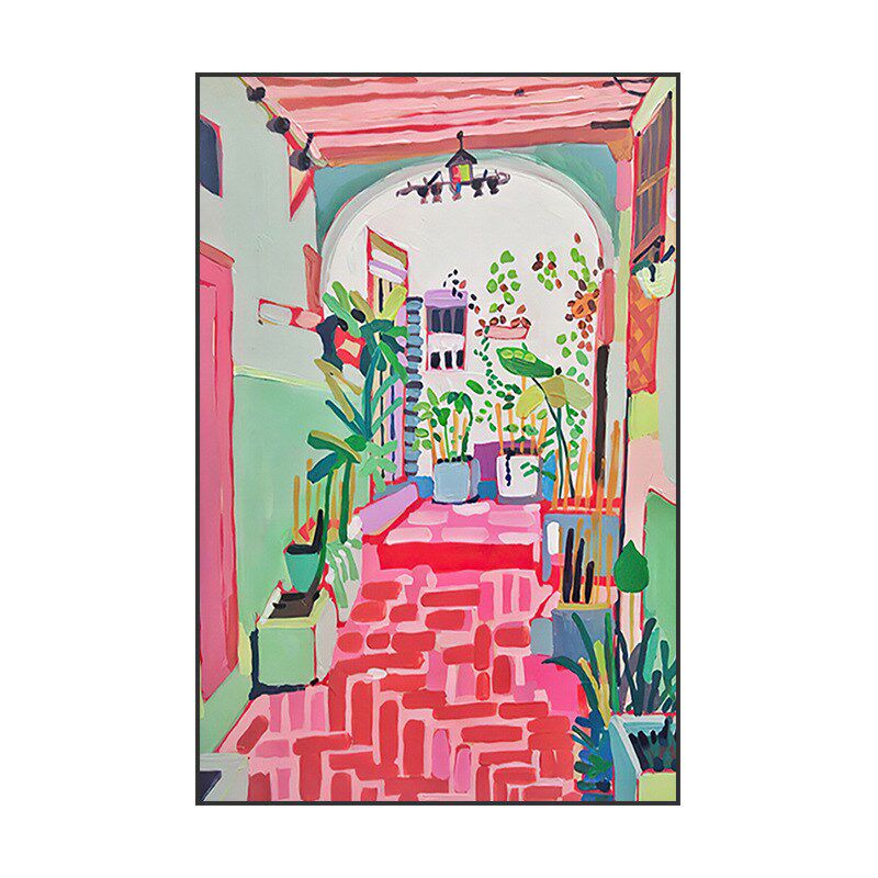 奶油风现代  客厅沙发背景墙装饰画红色水彩建筑抽象玄关壁画挂画