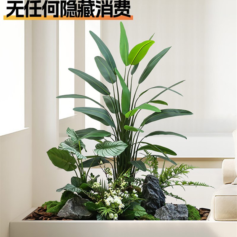 罗曼爸爸彷真绿植旅人p蕉植物造景室内玄关落地面景观楼梯转角装