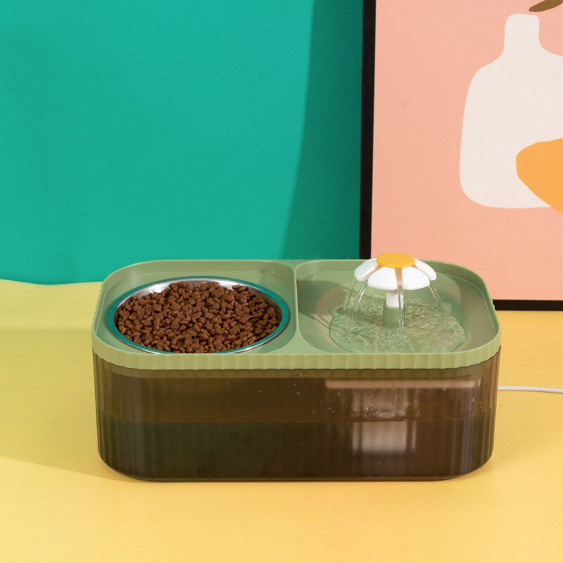 猫咪自动喂食器饮水机大容量小花饮水器一体流动水狗喝水宠物用品