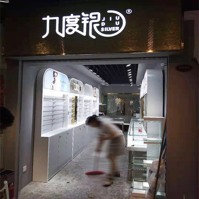 店面设计玻璃不锈钢展示柜店铺柜台安装饰品烤漆珠宝展柜展架