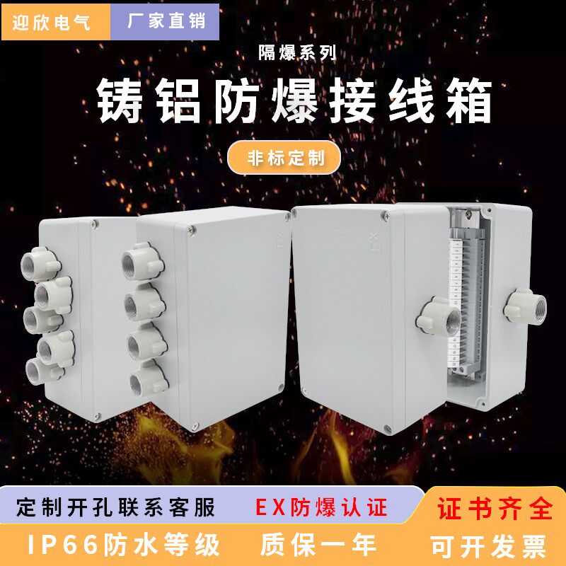 迎欣金属防爆接线箱防水分线盒带端子工业铸铝隔爆配电照明仪表箱