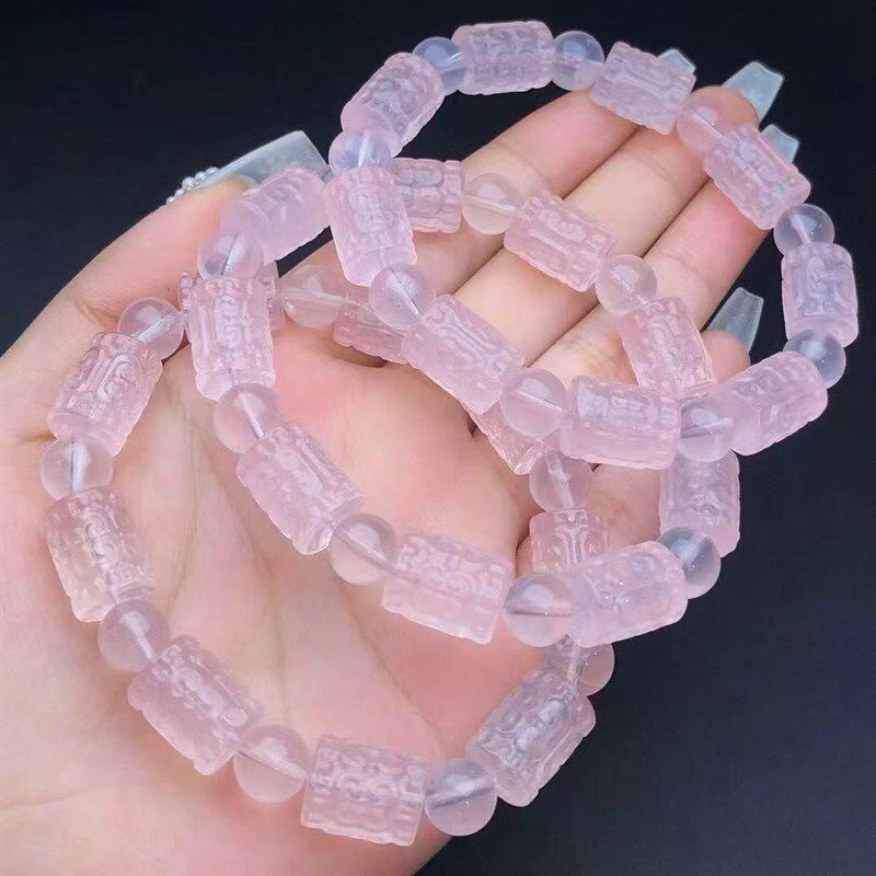 天然粉晶回纹桶珠手链女款单圈时尚小清新简约水晶手串饰品百搭