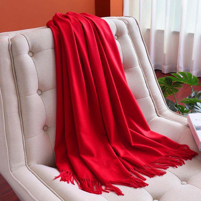 秋冬季新款大红色围巾女披肩企业年会活动中国红围巾定制刺绣logo