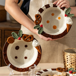 手绘浮雕陶瓷甜品盘子女生高颜值可爱水果点心沙拉碗意面盘礼盒装