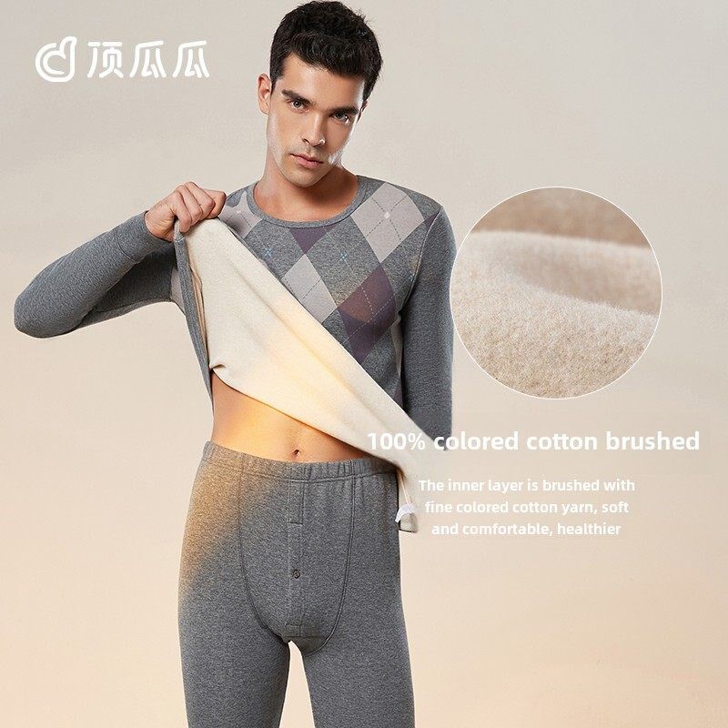 顶呱呱保暖内衣套装男加绒加厚彩棉拉绒J秋衣秋裤冬季纯棉 棉毛衫