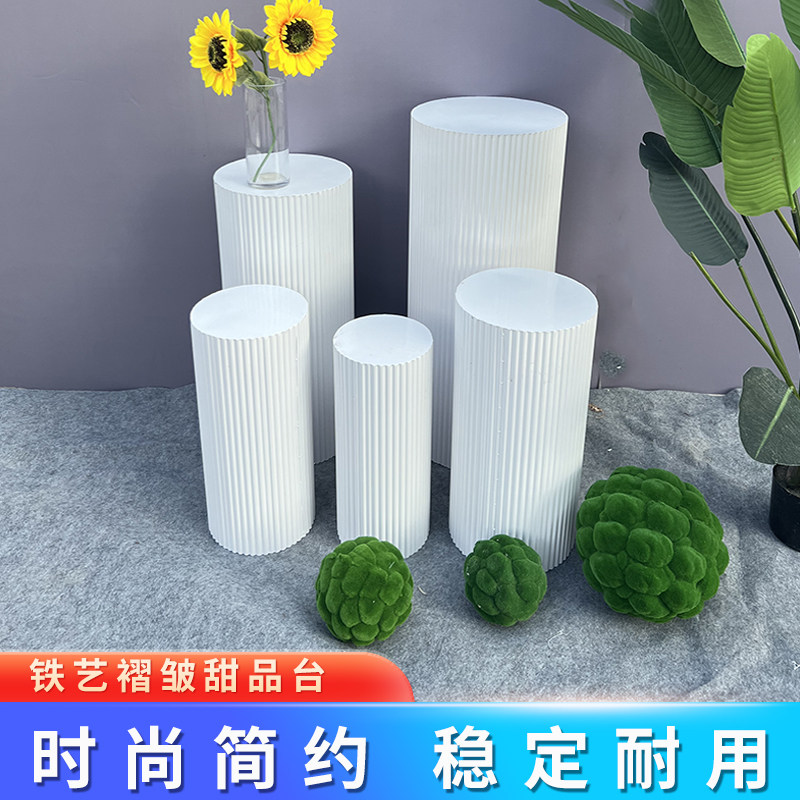 婚庆节庆铁艺摆件装饰用品甜品台效果氛围螺纹圆柱白色立柱婚礼