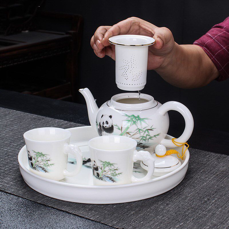 原源陶瓷托盘圆盘水果盘茶具套装功夫茶具托盘茶盘茶台干 泡茶台