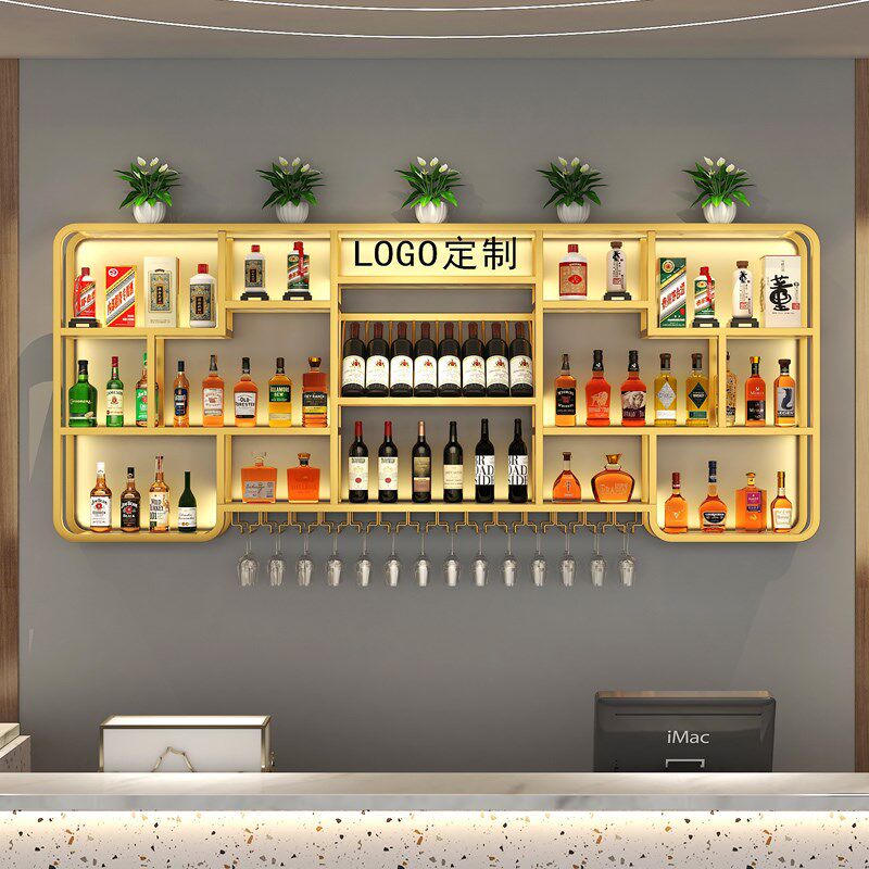 餐厅壁挂酒柜展示柜店铺简约墙上红酒架子酒吧发光V酒架展示架定