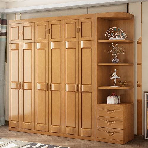 中式实木衣柜现代大柜子家用卧室四门六门木质储物柜简约收纳衣橱