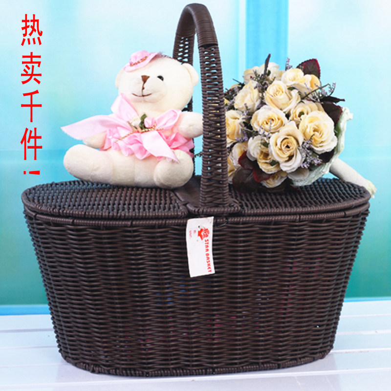 大号藤编塑料保洁篮 清洁篮筐 手提购物篮菜篮子 收纳篮 浴洗澡篮