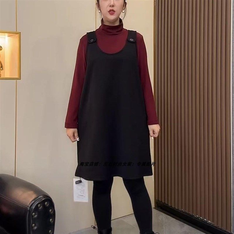 大码坎肩裙2024冬季新款韩版时尚洋气加厚保暖遮肉减龄背带裙女潮,女装/女士精品,连衣裙,淘宝优惠券,粉丝福利购,淘宝优惠卷