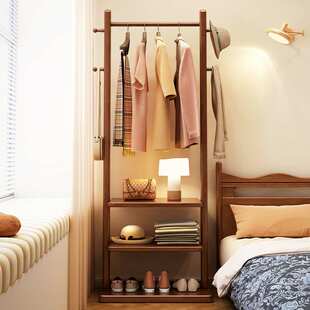 ?实木衣帽架落地挂衣架家用卧室角落床头置物架小户型衣服收纳架