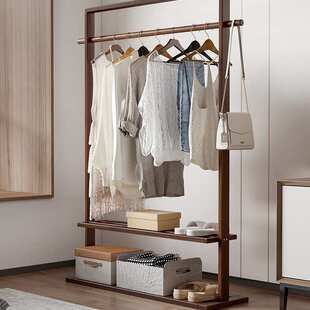 胡桃色落地衣架衣帽架挂衣架全实木家用卧室客厅简约新中式收纳架