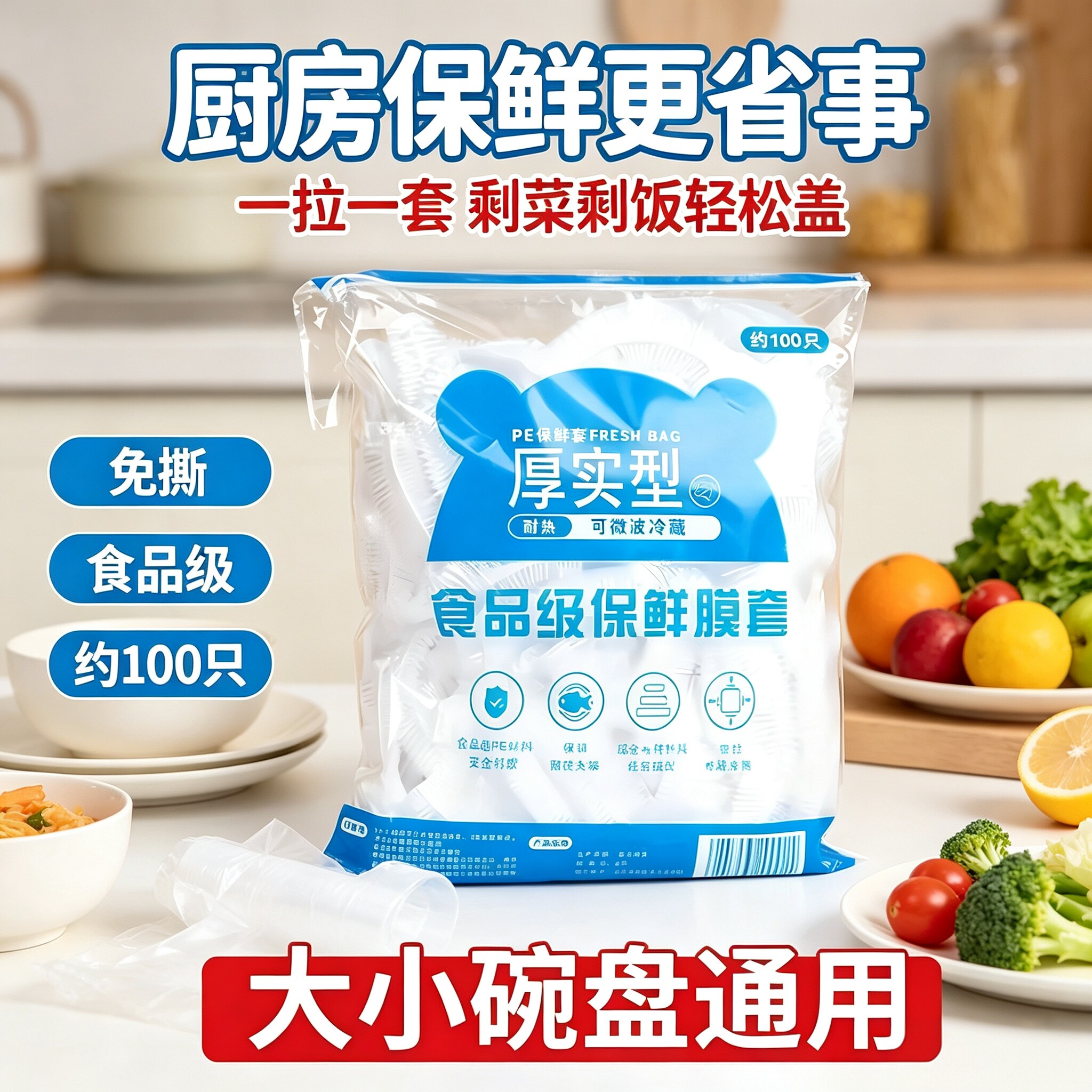 加厚食品级PE保鲜膜套碗盘通用