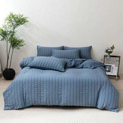 2025新款条纹泡泡纱亲肤棉四件套