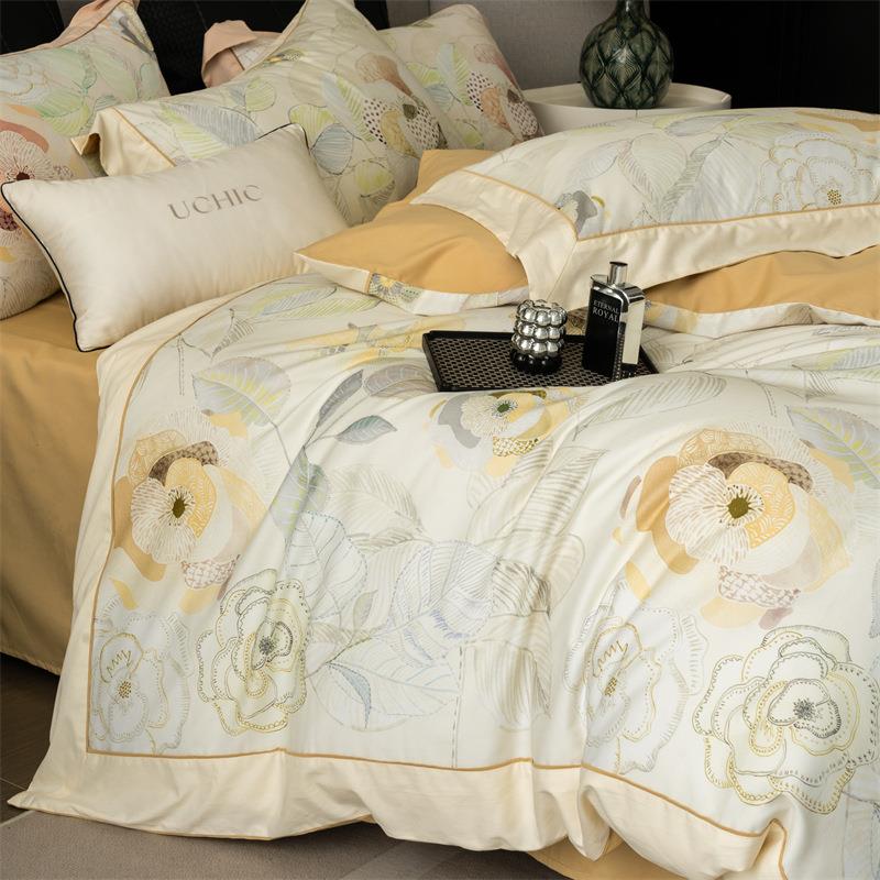 小清新田园100S全棉磨毛四件套数码印花加厚保暖床单1.8m床上用品