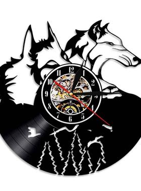 狼系列黑色塑胶钟 七彩变色遥控LED灯挂钟 酒吧KTV装饰复古时钟