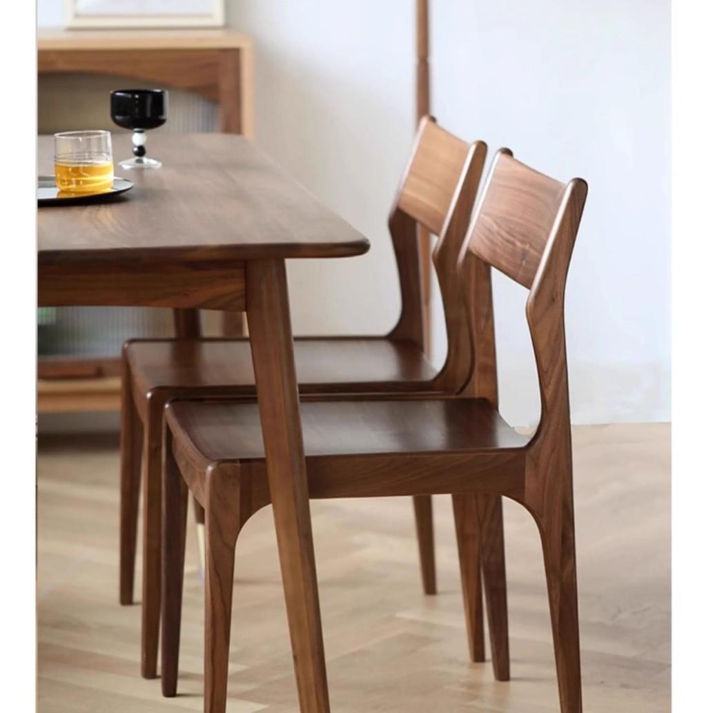 家用实木餐椅轻奢简约鹿椅室内用办公椅黑胡桃带靠背鹿椅