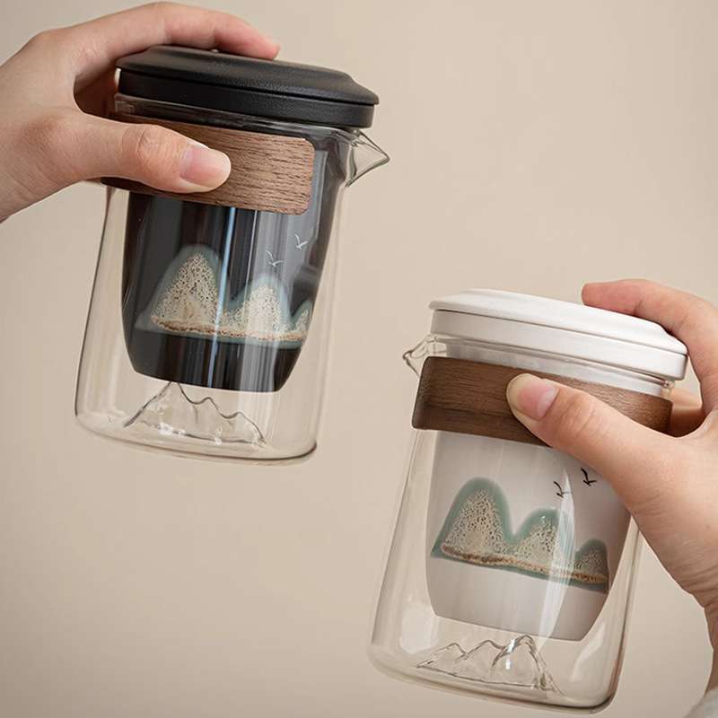 釉画彩旅行茶具快客杯 陶瓷玻璃一壶六杯户外功夫泡茶壶便携收纳