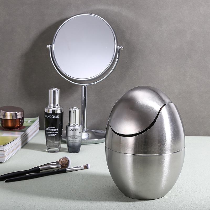 不锈钢家用高颜值垃圾桶带盖蛋形收纳桶桌面翻盖垃圾轻奢纸篓