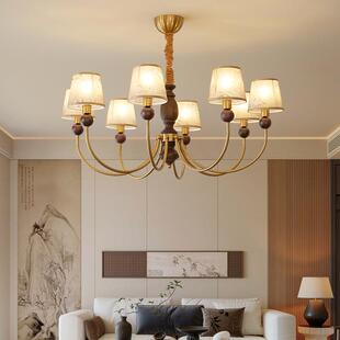 中古风客厅吊灯宋式美学布艺高端大气实木氛围感大厅中山灯具