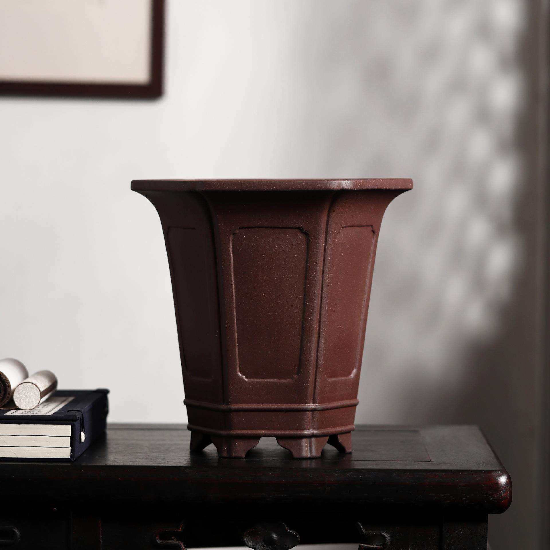 紫砂花盆精品六方形兰盆韩永刚家老紫泥春兰花专用盆兰草盆觅陶乡