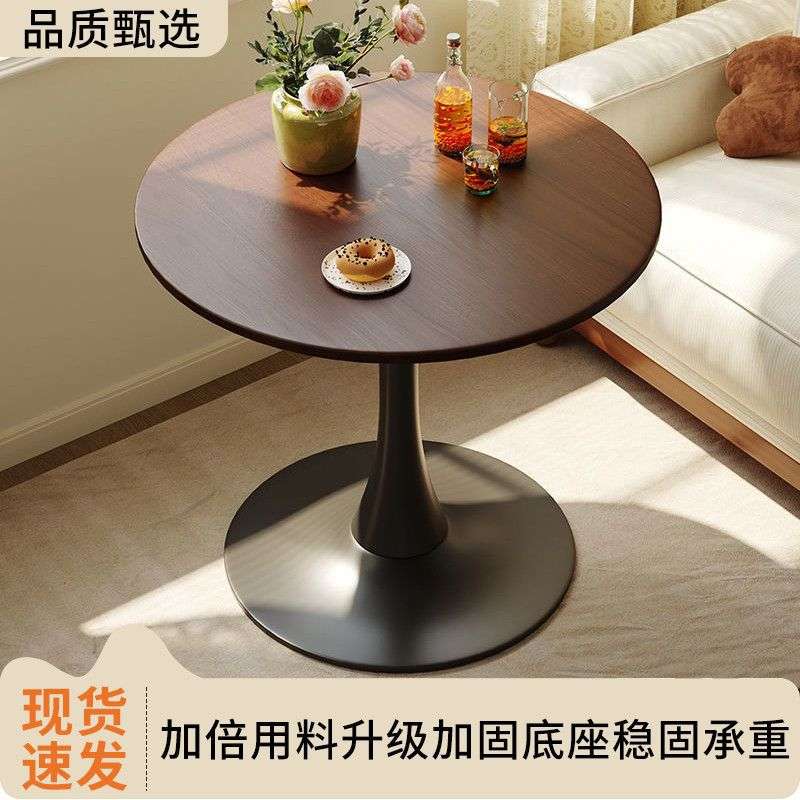 奶油风圆桌家用餐桌卧室阳台小茶几奶茶店咖啡厅洽谈桌接待桌超稳