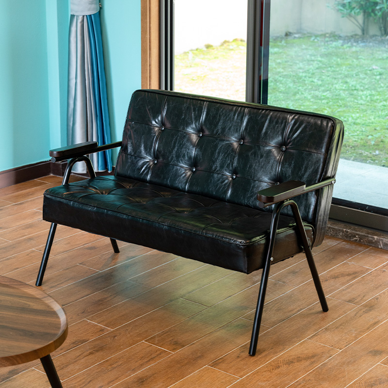 复古铁艺皮质沙发工业风小户型铁架简G约现代音乐餐厅理发馆酒吧