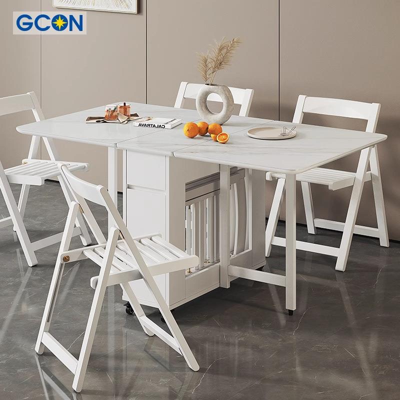 志光岩板折叠餐桌小户型实木餐桌椅组合折叠桌家用可移动伸缩桌子