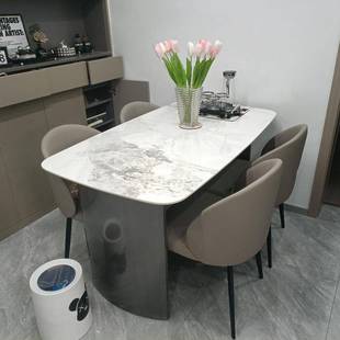 加厚全托底岩板餐桌椅组合家用轻奢不锈钢简约现代小户长方形桌子