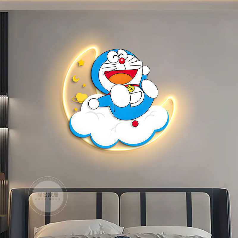 现代简约儿童房装饰画卡通多啦A梦创意led灯画动漫主卧室床头挂画