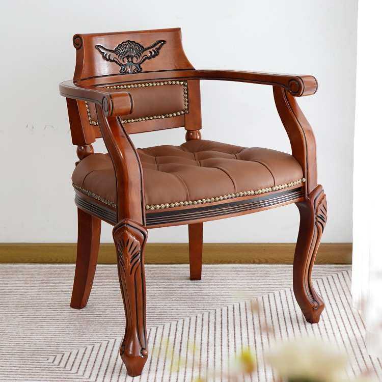 欧式真皮老虎椅全实木单人沙发围椅复古美式酒店洽谈阳台休闲椅子