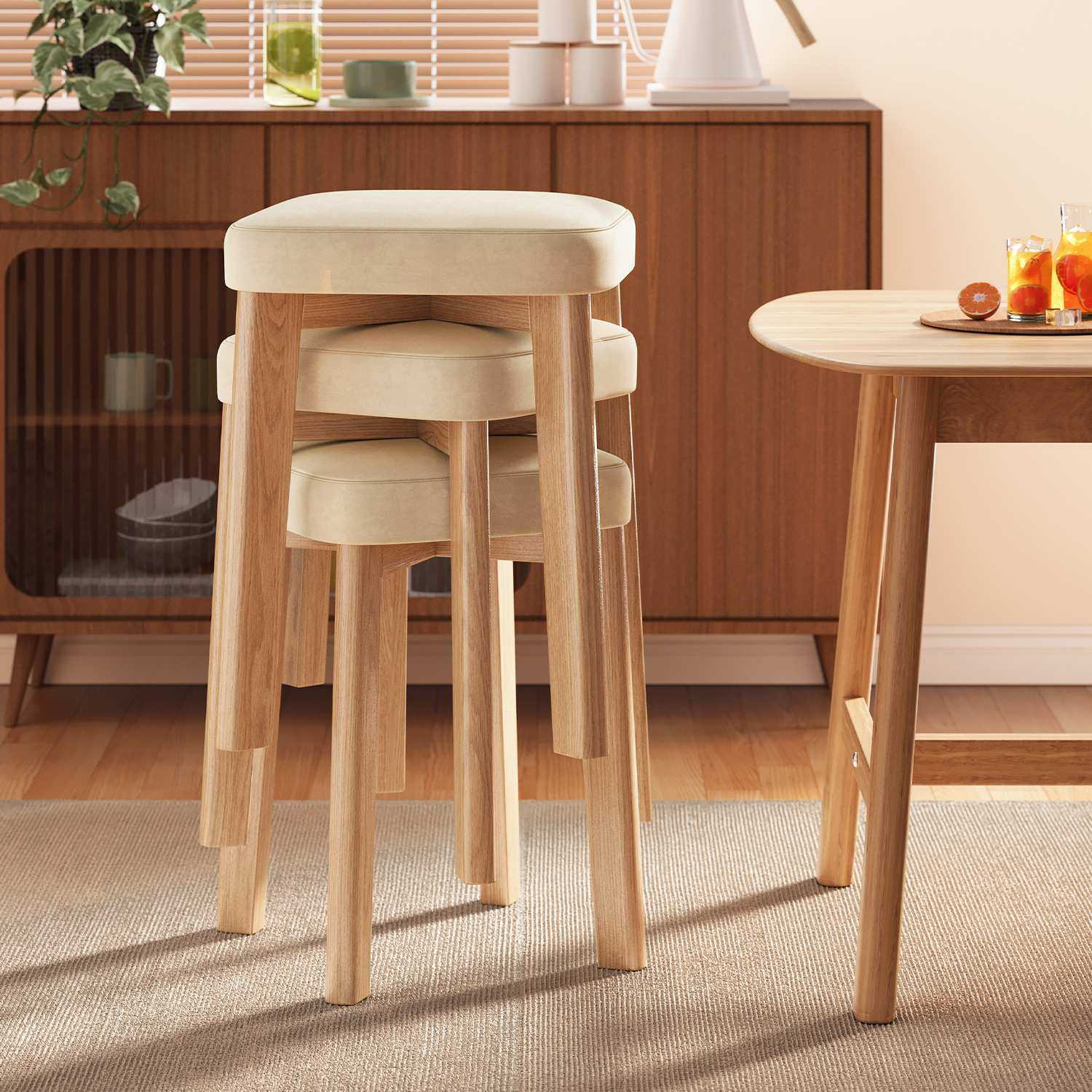 实木凳子可叠放软包方凳家用结实耐用餐桌备用高板凳简约餐厅椅子