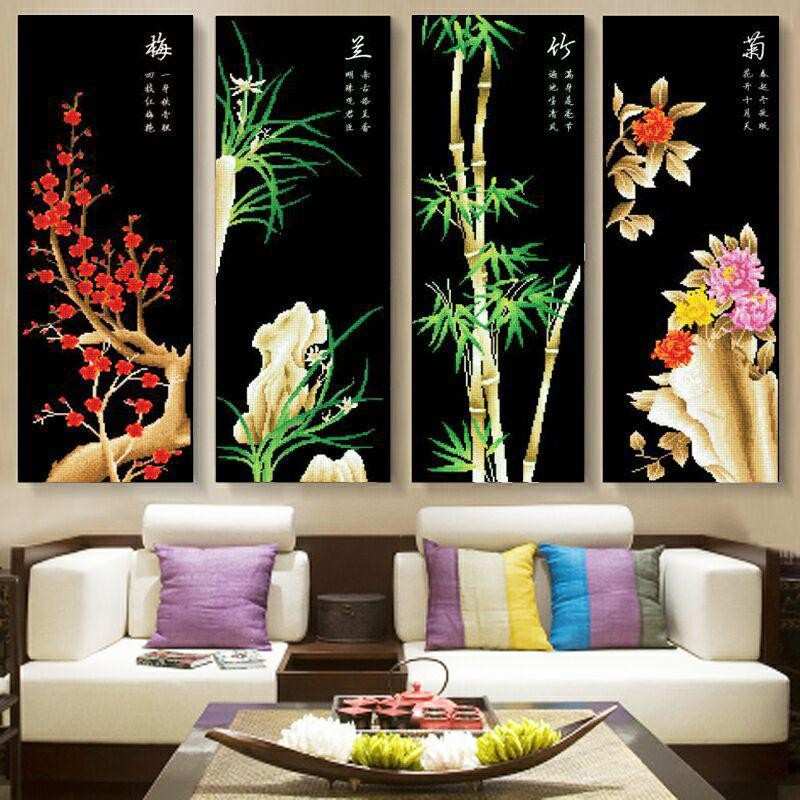十字绣钻石画新款客厅砖石秀满钻大幅书房梅兰竹菊点贴钻石绣代发