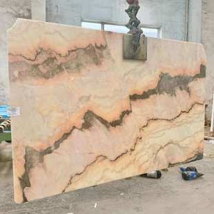 粉色大理石桌面板餐台 烟粉天然奢石洗手台zara home装饰