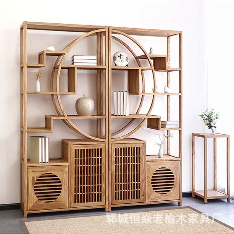 老榆木博古架新中式办公茶叶展示架多宝阁隔断置物架茶具展示柜