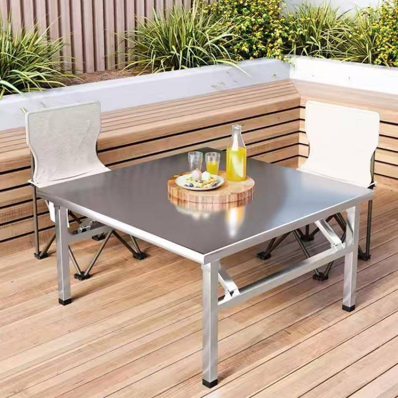 不锈钢折叠式耐用方桌餐桌摆摊烧烤户外露营学习写作业折叠便携桌