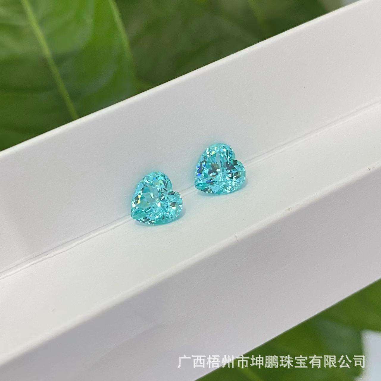 源头厂家霓虹蓝帕拉伊巴碧玺实验室蓝宝石桃心形湖水蓝裸石戒面