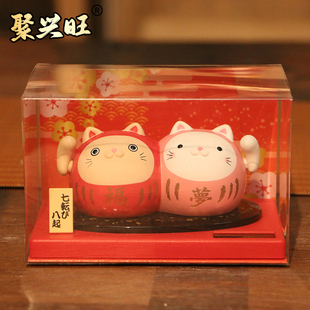 萌宠可爱达摩摆件太阳能光能举双手自动摇摆工位解压神器礼物车载